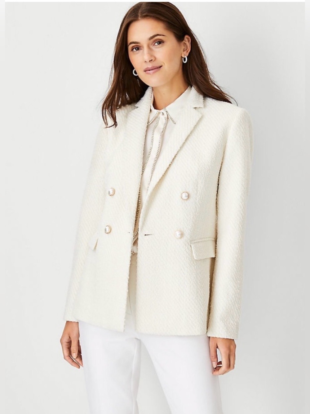 Ann Taylor Wool Blend Tweed Double-Breasted Blazer 4 Reg Like New!